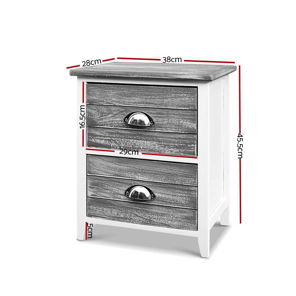 2x Bedside Table Nightstands 2 Drawers Storage Cabinet Bedroom Side Grey - House Things Furniture > Bedroom