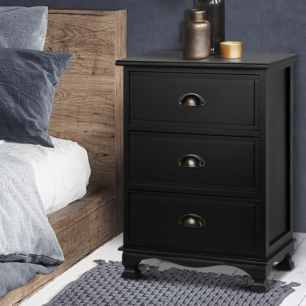 Vintage Bedside Table Chest Storage Cabinet Nightstand Black - House Things Furniture > Bedroom
