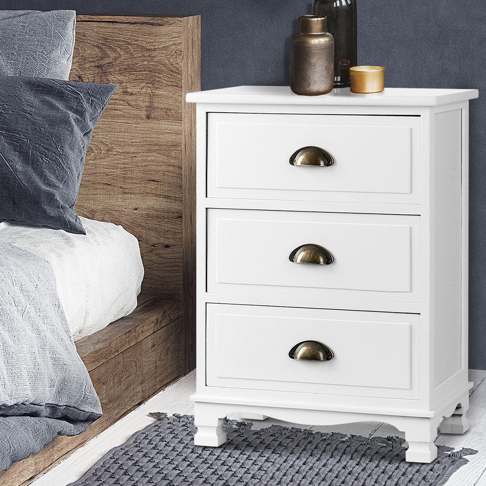 Vintage Bedside Table Chest Storage Cabinet Nightstand White - House Things Furniture > Bedroom