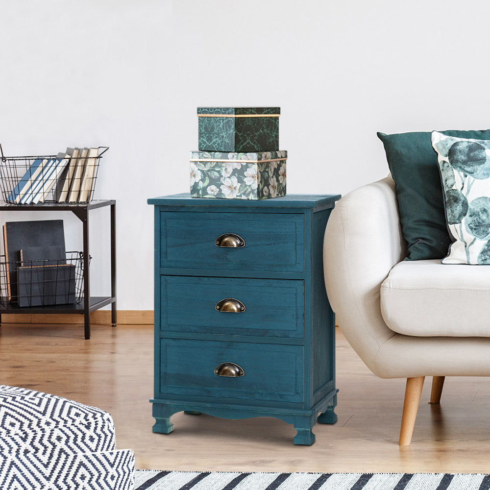 Vintage Blue Bedside Tables Drawers - House Things Furniture > Bedroom