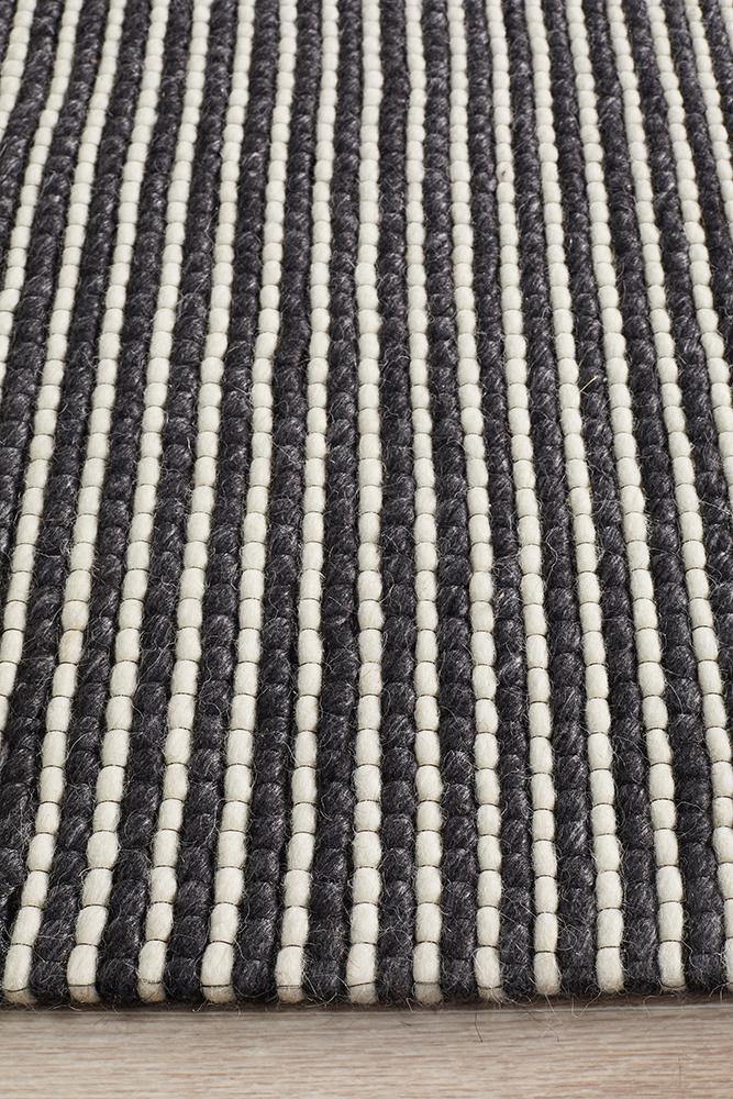 Studio Oskar Felted Wool Striped Rug Black White - House Things Studio Collection