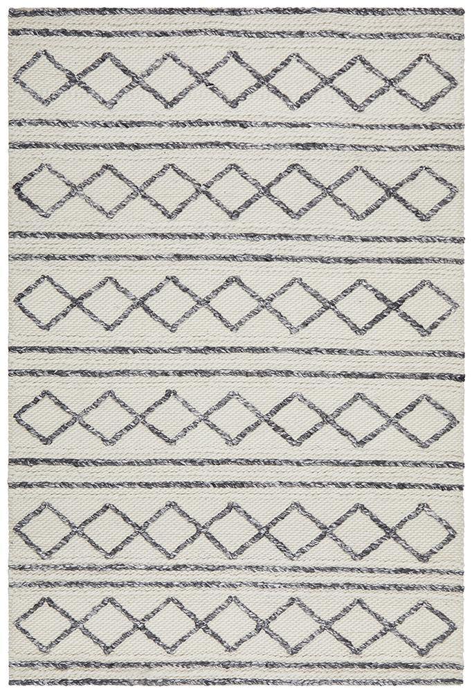 Studio Milly Textured Woollen Rug White Grey - House Things Studio Collection