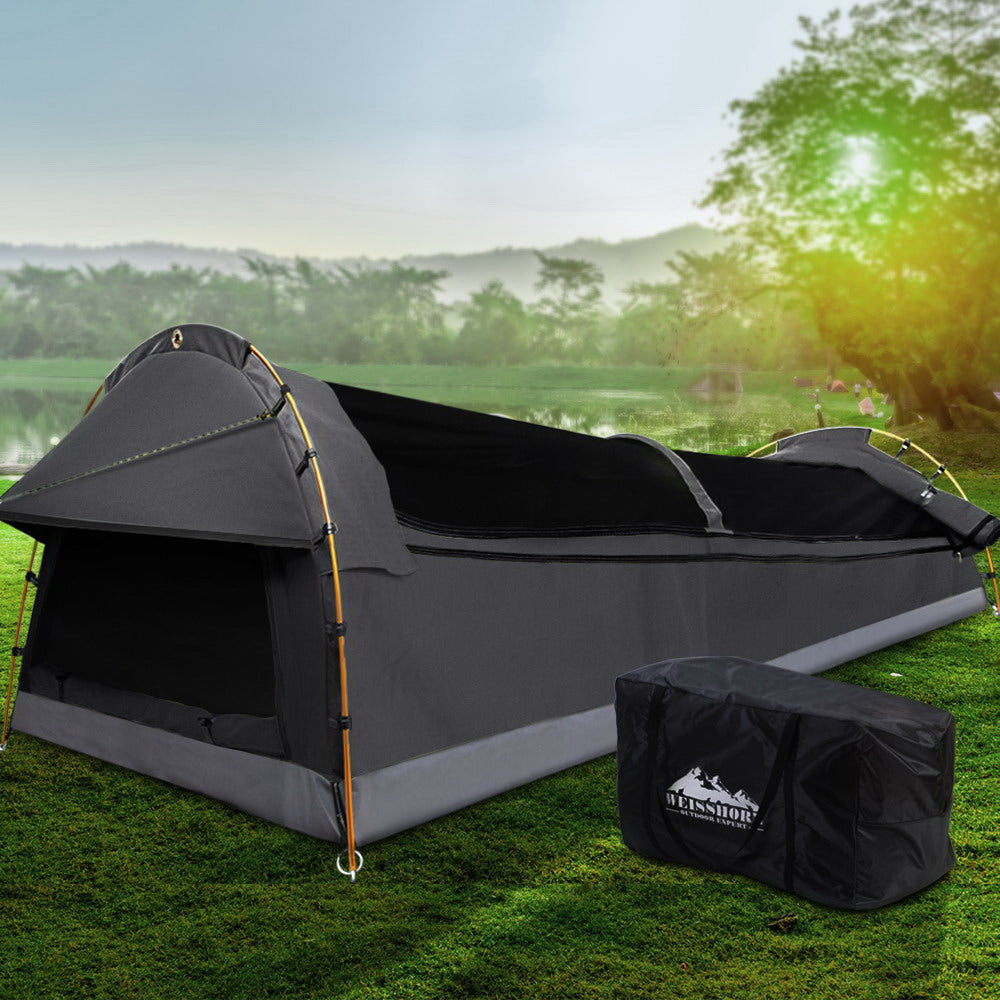 Weisshorn Camping Swags Single Swag Canvas Tent Deluxe Dark Grey Large - House Things Outdoor > Camping