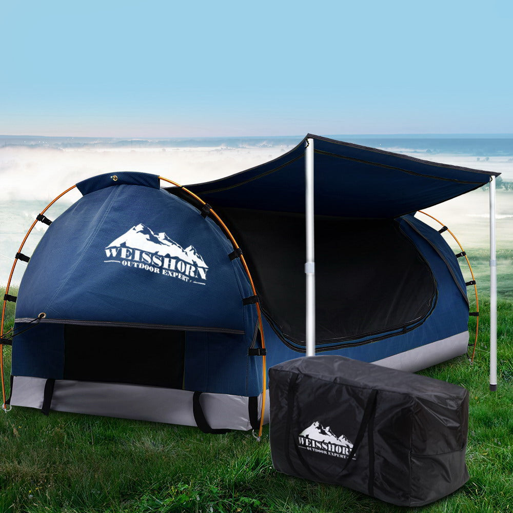 Weisshorn Double Swag Camping Swags Canvas Free Standing Dome Tent Dark Blue with 7CM Mattress - House Things Outdoor > Camping