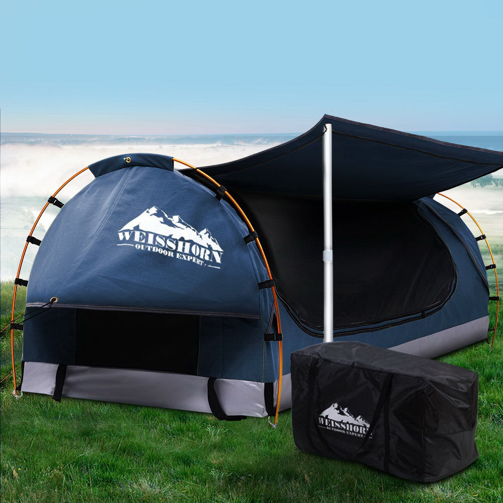 Weisshorn Double Swag Camping Swags Canvas Free Standing Dome Tent Dark Blue - House Things Outdoor > Camping