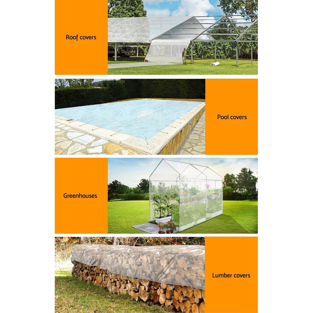 Instahut 9x12m Heavy Duty Poly Tarps Tarpaulin Camping Cover Clear - House Things Home & Garden > Green Houses