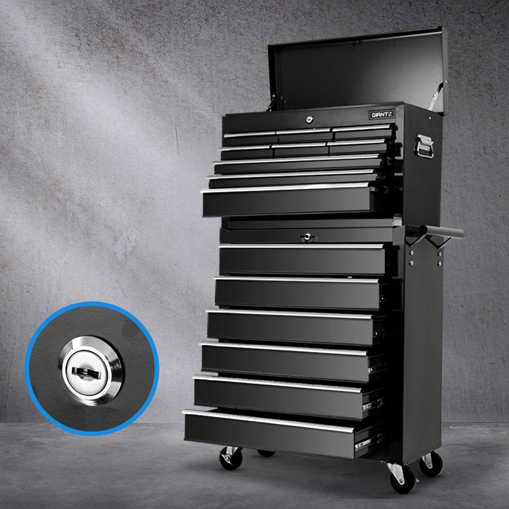 15 Drawers Tool Box Chest Trolley Cabinet Garage Storage Boxes Organiser Black - House Things Tools > Tools Storage