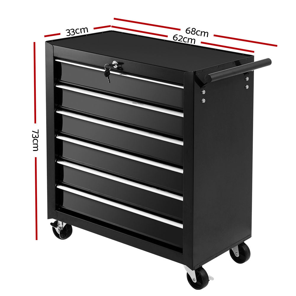 Tool Box Trolley Chest Cabinet 6 Drawers Cart Garage Toolbox Set Black - House Things Tools > Tools Storage