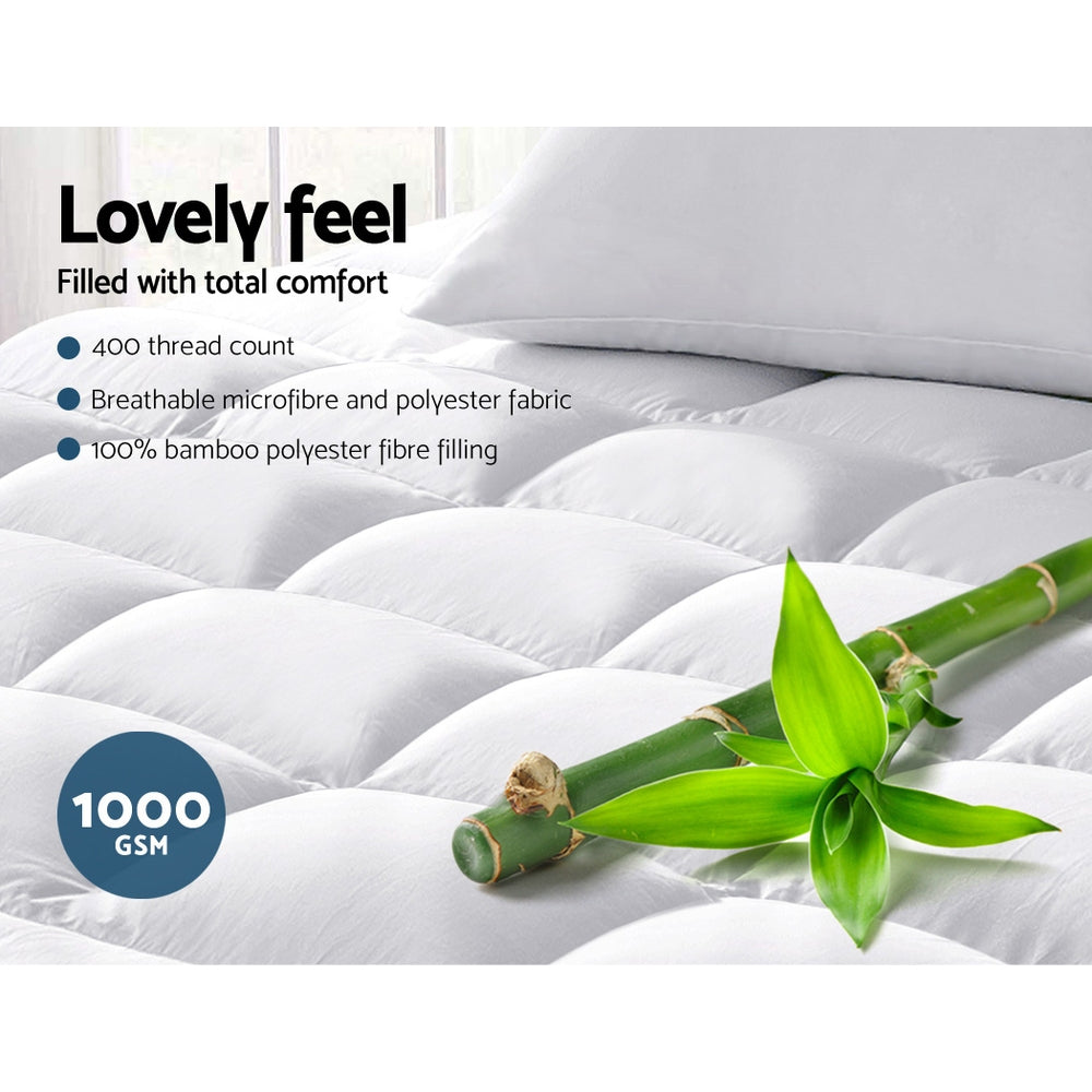 Giselle Double Mattress Topper Bamboo Fibre Pillowtop Protector - House Things Home & Garden > Bedding
