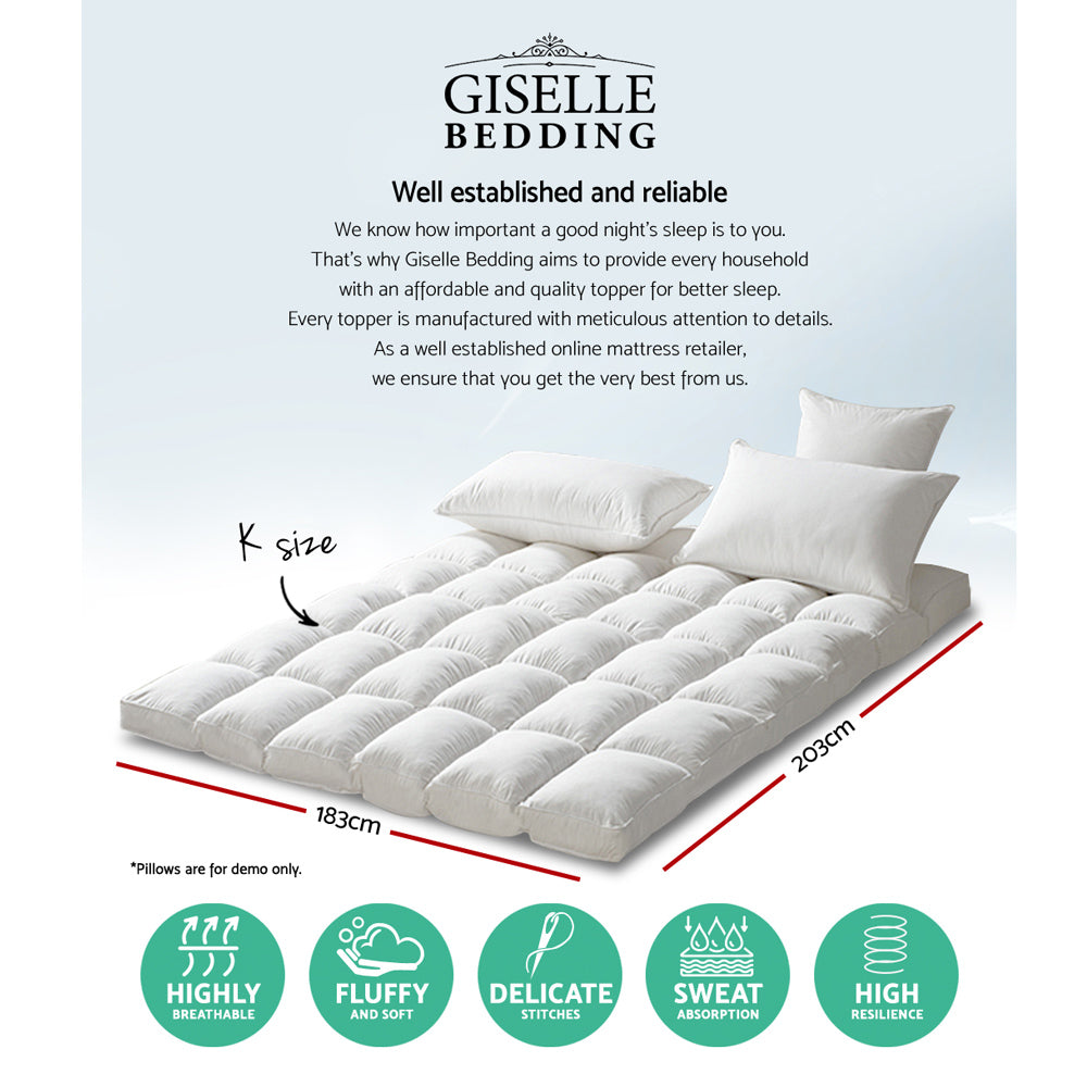 Giselle King Mattress Topper Pillowtop 1000GSM Microfibre Filling Protector - House Things Home & Garden > Bedding