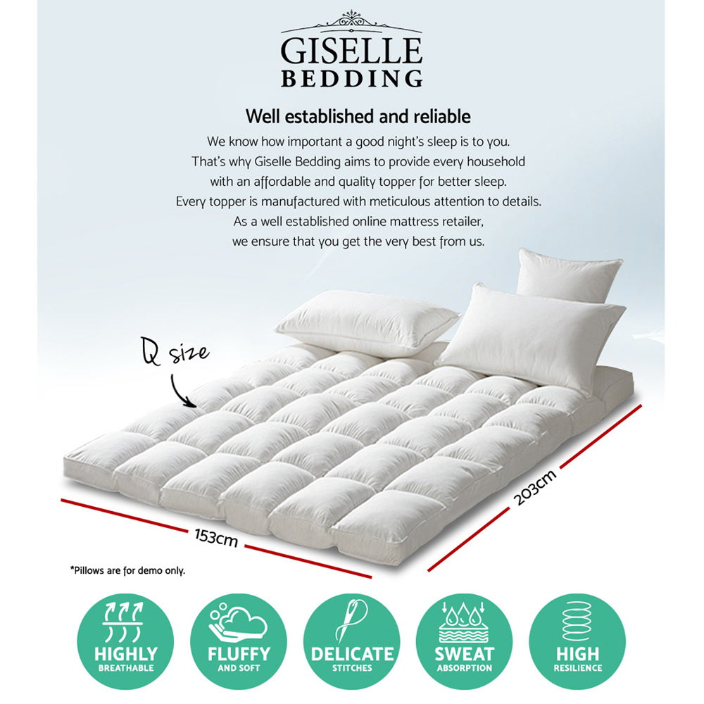 Giselle Queen Mattress Topper Pillowtop 1000GSM Microfibre Filling Protector - House Things Home & Garden > Bedding