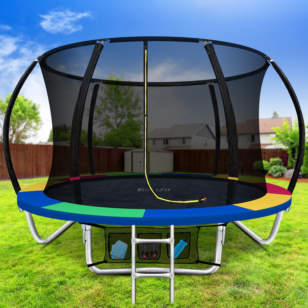 Everfit 8FT Trampoline Round Trampolines Kids Enclosure Safety Net Pad Outdoor Multi-coloured - House Things Sports & Fitness > Trampolines