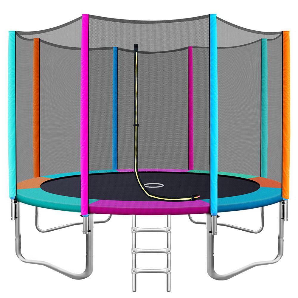 12FT Trampoline Round Trampolines Kids Safety Net Enclosure Pad Outdoor Gift Multi-coloured - House Things Sports & Fitness > Trampolines