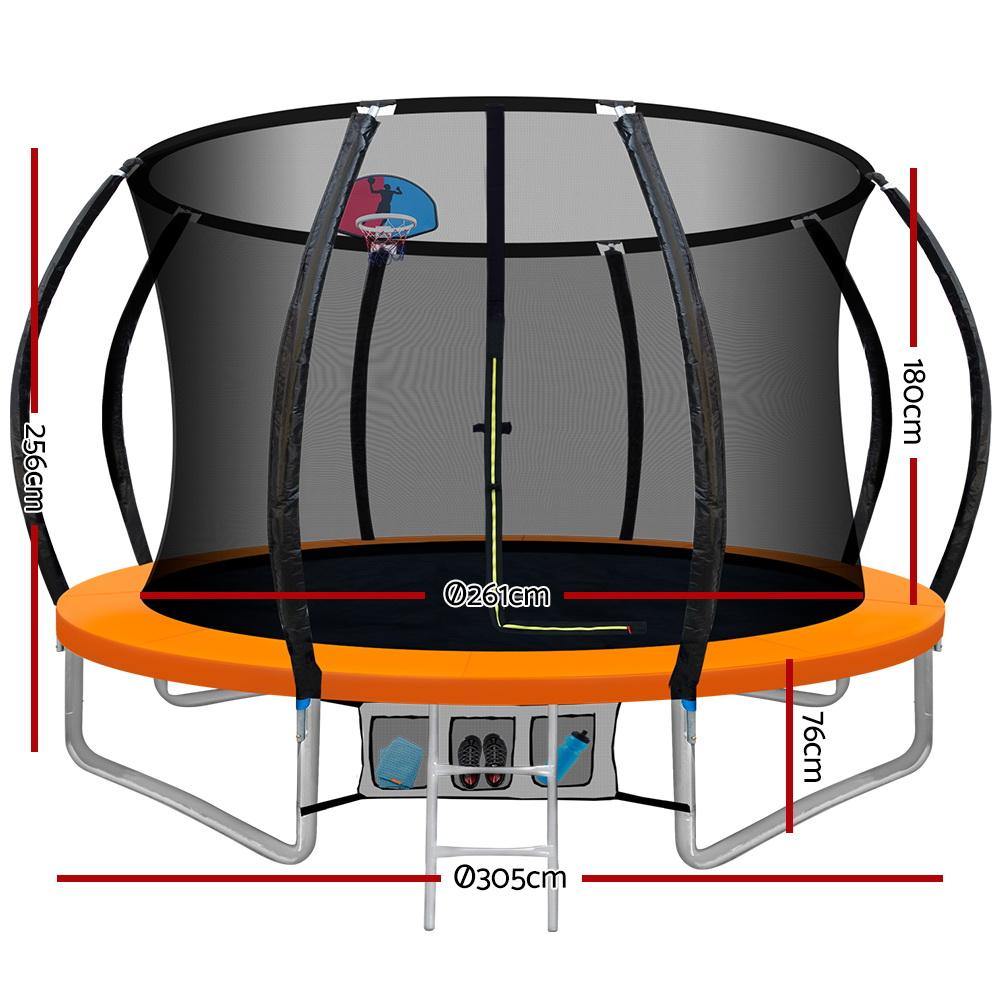 10FT Round Trampoline with Basketball Hoop Safety Net - House Things Sports & Fitness > Trampolines