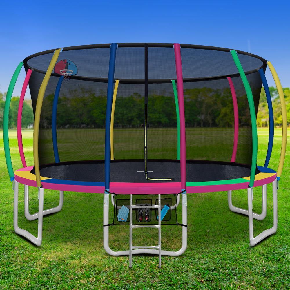 16FT Trampoline Round With Basketball Hoop - House Things Sports & Fitness > Trampolines