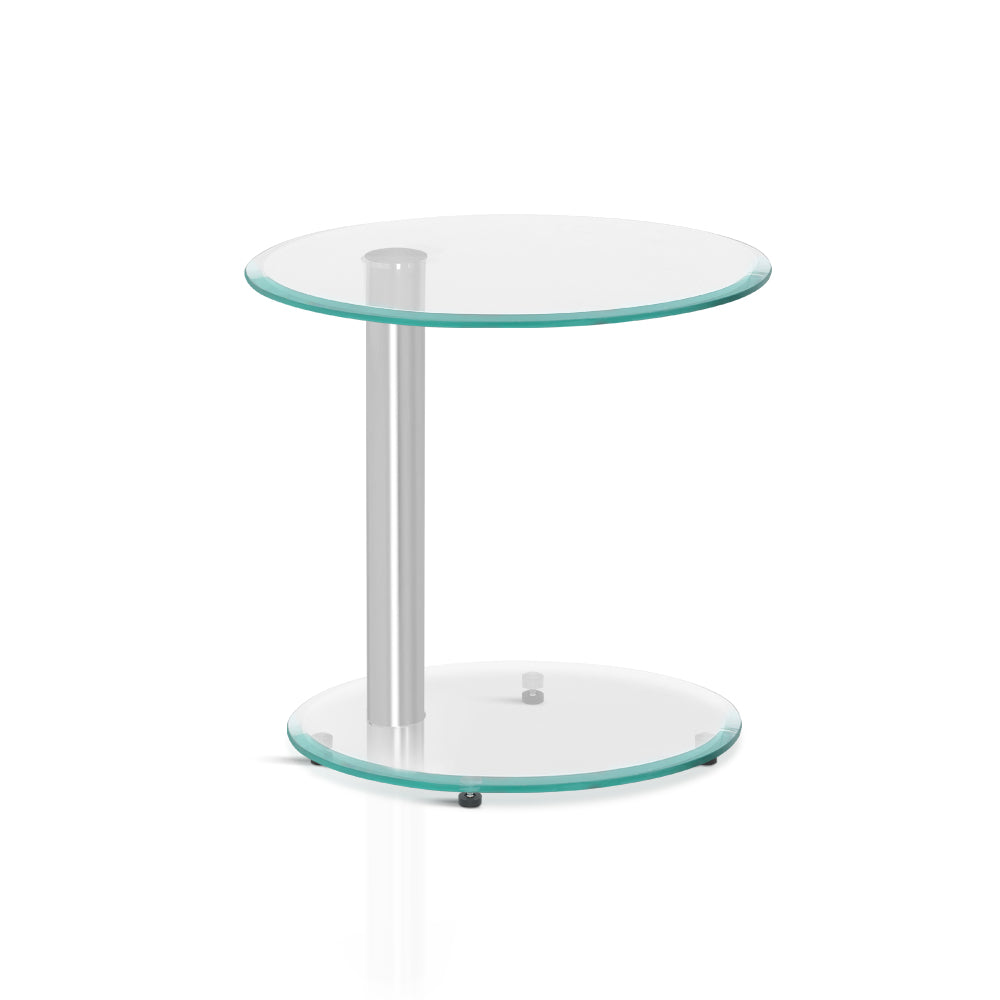 Side Coffee Table Bedside Furniture Oval Tempered Glass Top 2 Tier - House Things Furniture > Dining