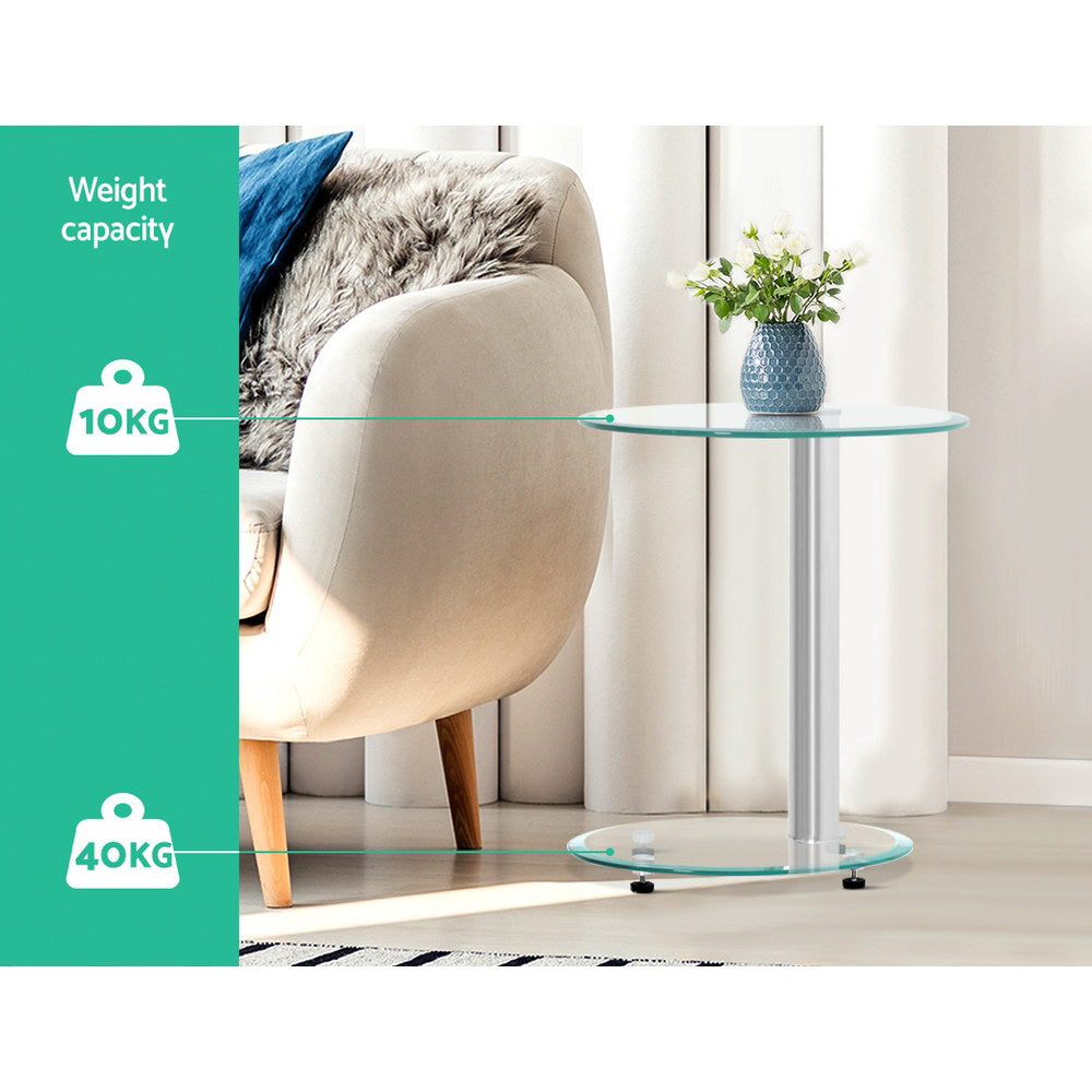 Side Coffee Table Bedside Furniture Oval Tempered Glass Top 2 Tier - House Things Furniture > Dining