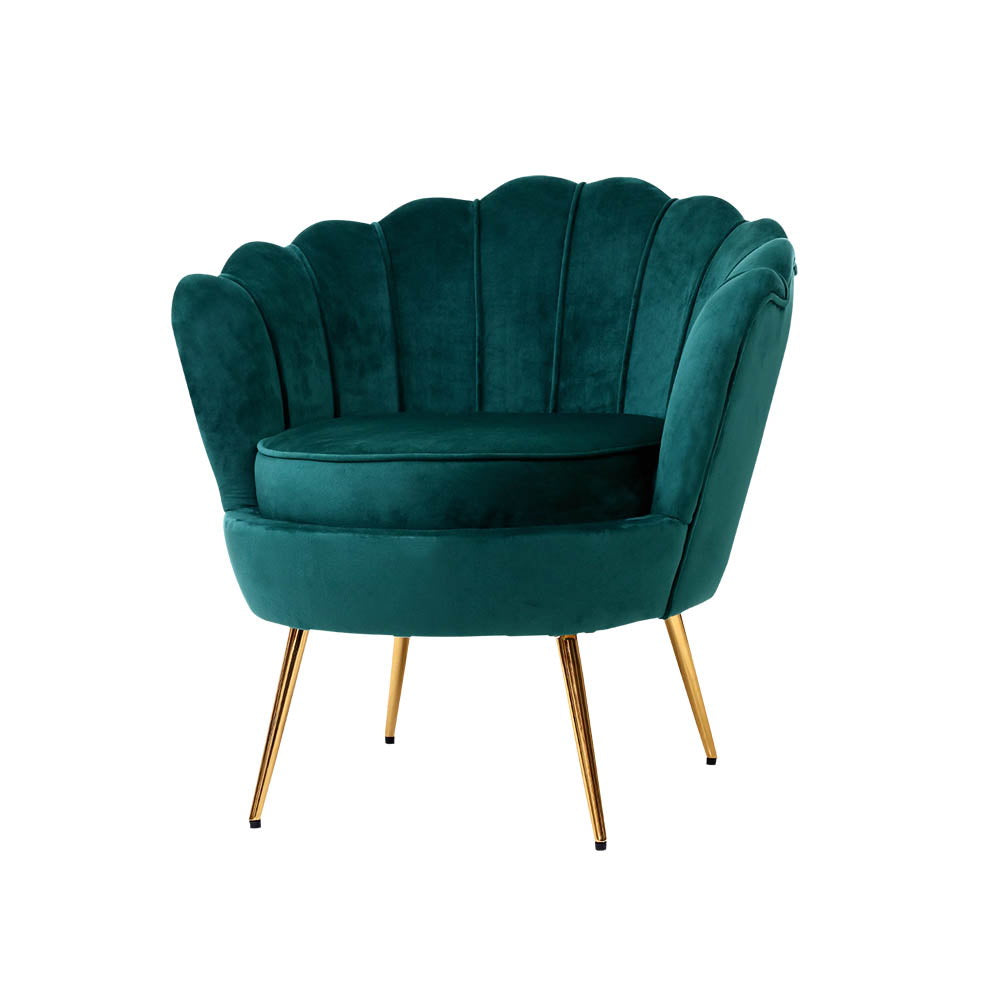 Single Armchair Velvet Shell Back Seat Green - House Things Furniture > Living Room