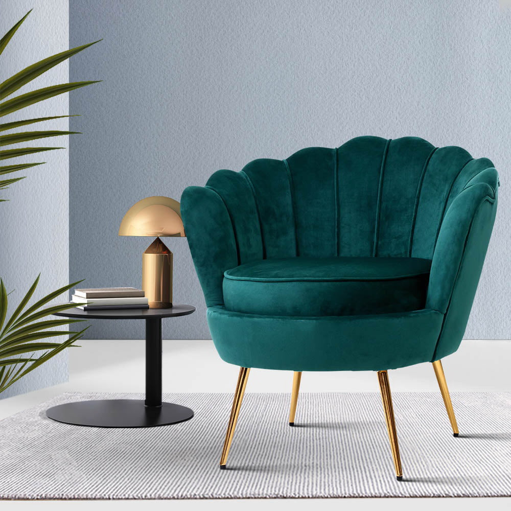 Single Armchair Velvet Shell Back Seat Green - House Things Furniture > Living Room