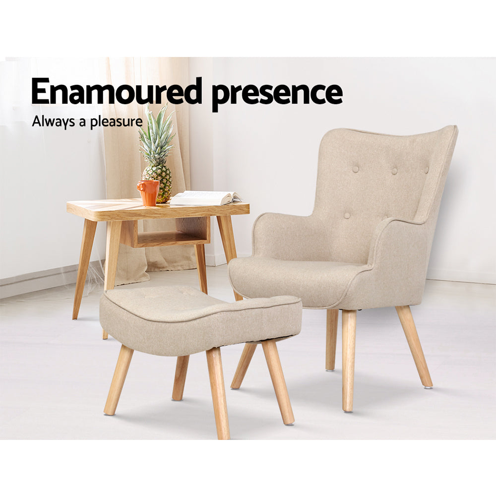 Desmond Armchair Lounge Chair & Ottoman Beige - House Things Furniture > Bar Stools & Chairs