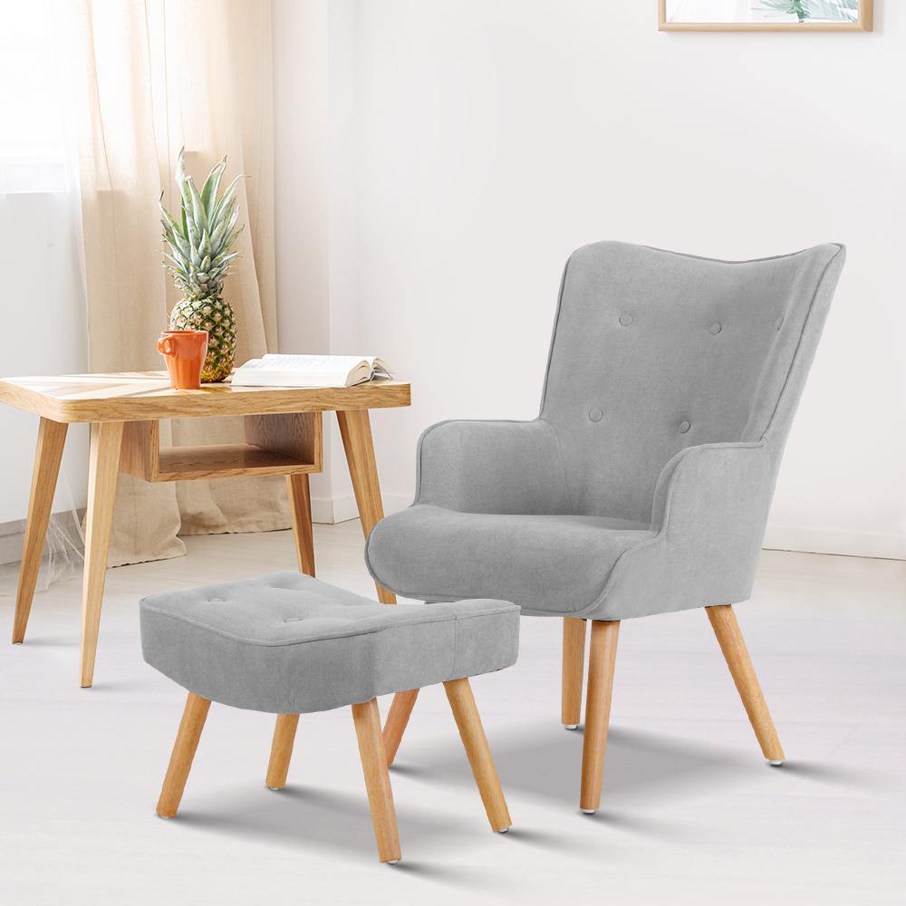 Lewis Armchair and Ottoman - Light Grey - Housethings 