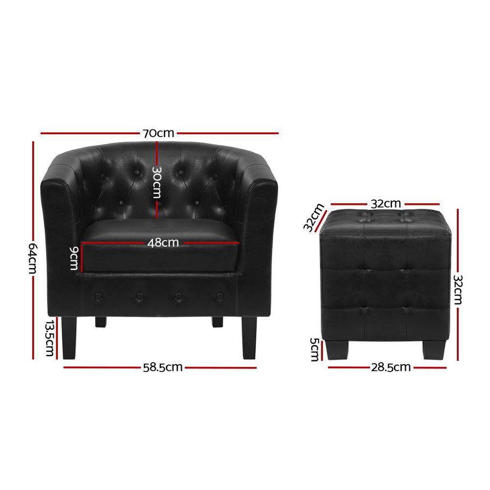 Armchair Ottoman PU Leather Black - House Things Furniture > Living Room