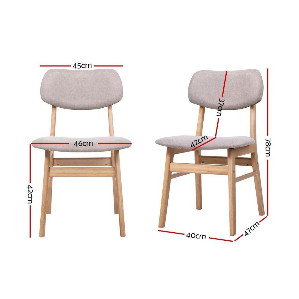 2 x Dining Chairs Retro Replica Kitchen Fabric Pad Beige - Housethings 