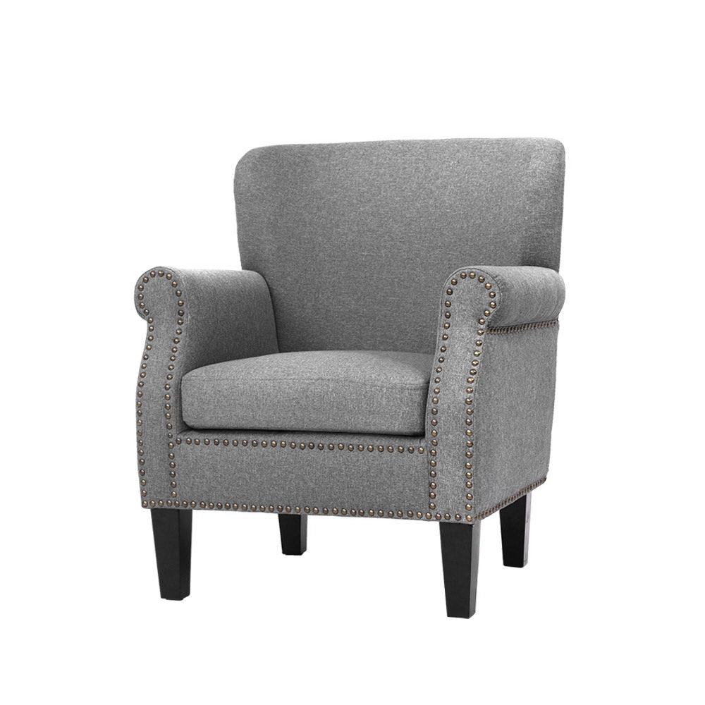 Armchair Accent Chair Retro Armchairs Lounge Accent Chair Single Sofa Linen Fabric Seat Grey - House Things Furniture > Living Room