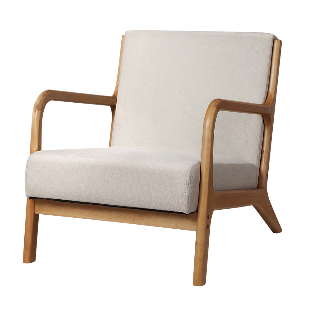 Sage Armchair Low-rise Timber and Beige Fabric Padded Seat - House Things Furniture > Living Room