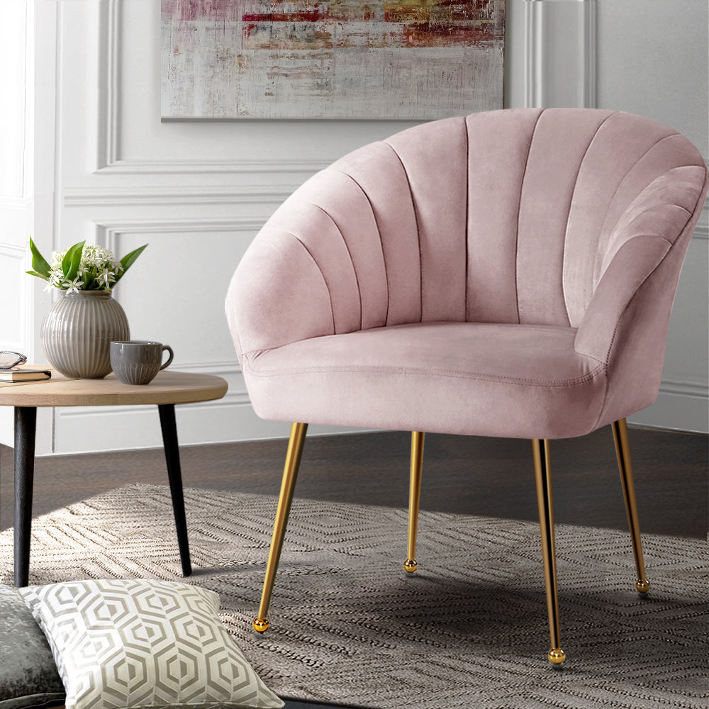 Velvet Sofa Pink Accent Lounge Armchair Chair Couch - House Things Furniture > Living Room