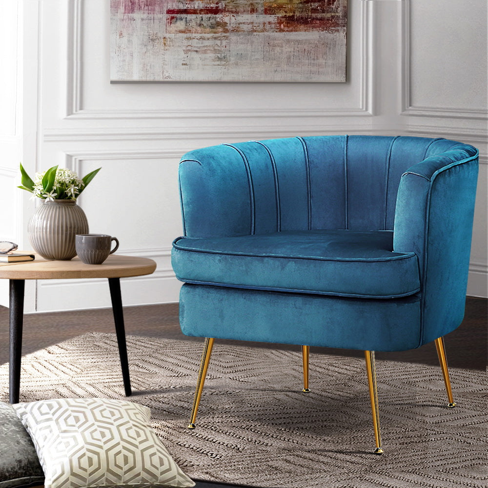 Velvet Navy Blue Accent Armchairs Sofa Chairs - House Things Furniture > Living Room