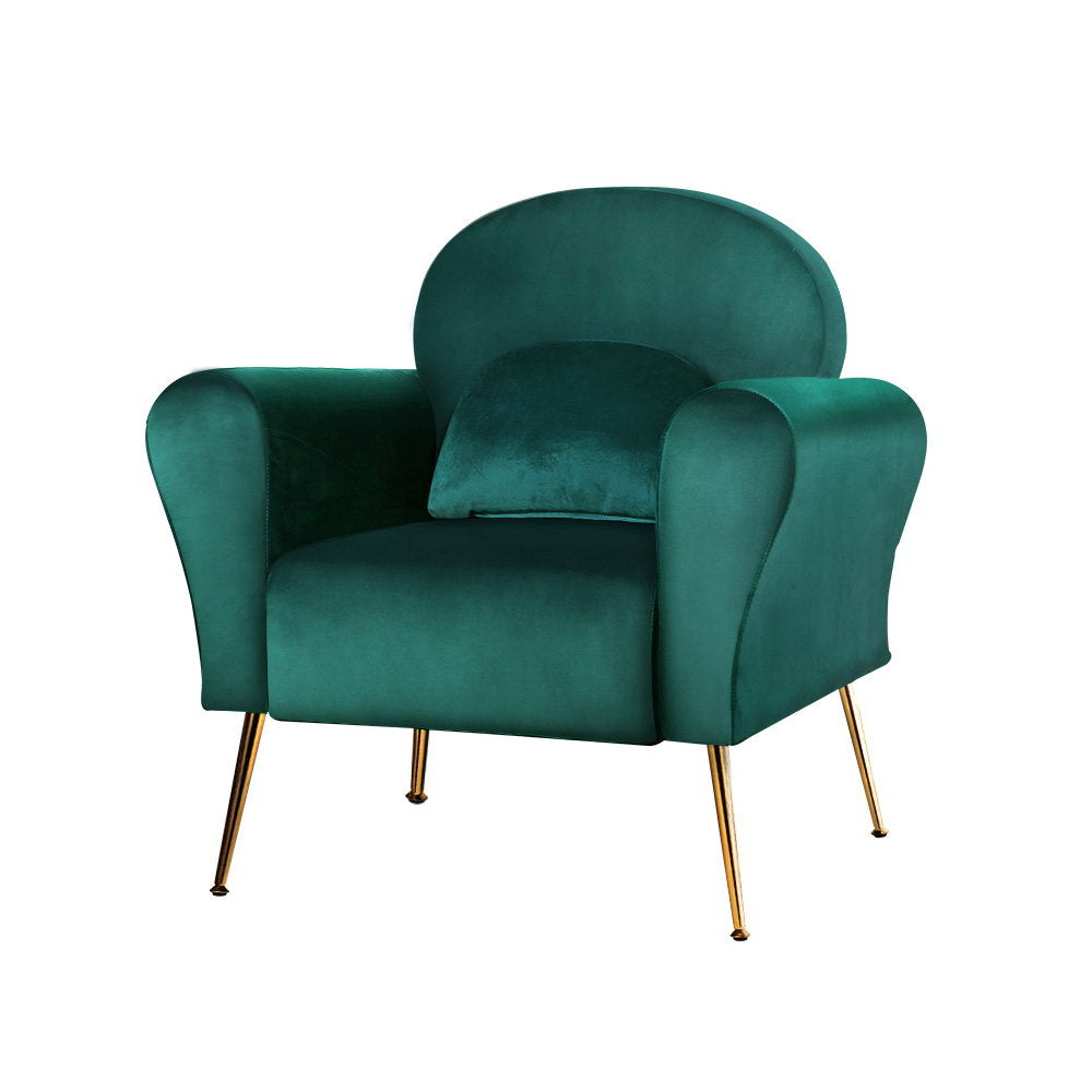 Green Velvet Cushioned Accent Armchairs Chairs Sofa - House Things Furniture > Living Room