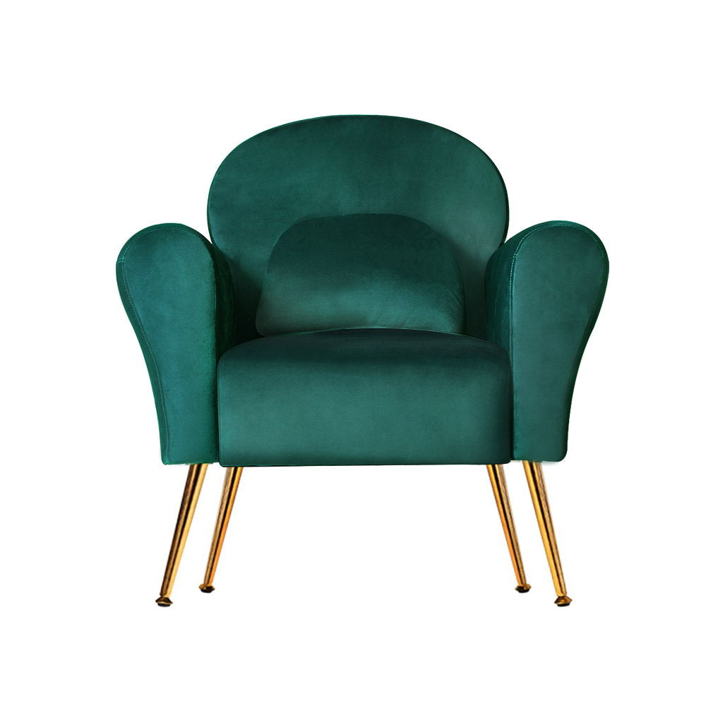 Green Velvet Cushioned Accent Armchairs Chairs Sofa - House Things Furniture > Living Room