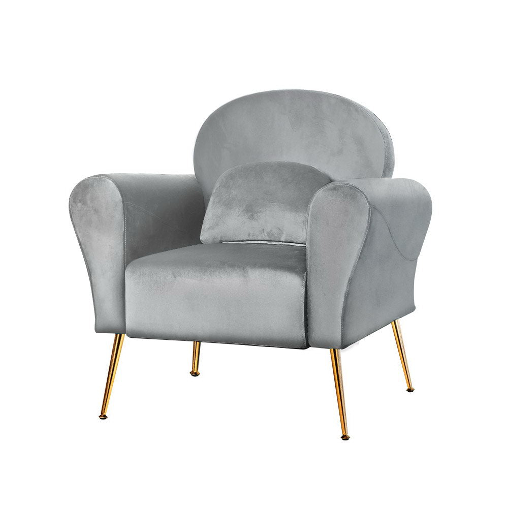 Grey Velvet Cushion Accent Armchairs Chairs Sofa - House Things Furniture > Living Room