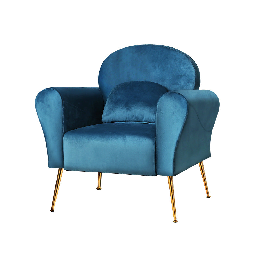Navy Velvet Cushion Accent Chairs Armchairs Sofa - House Things Furniture > Living Room