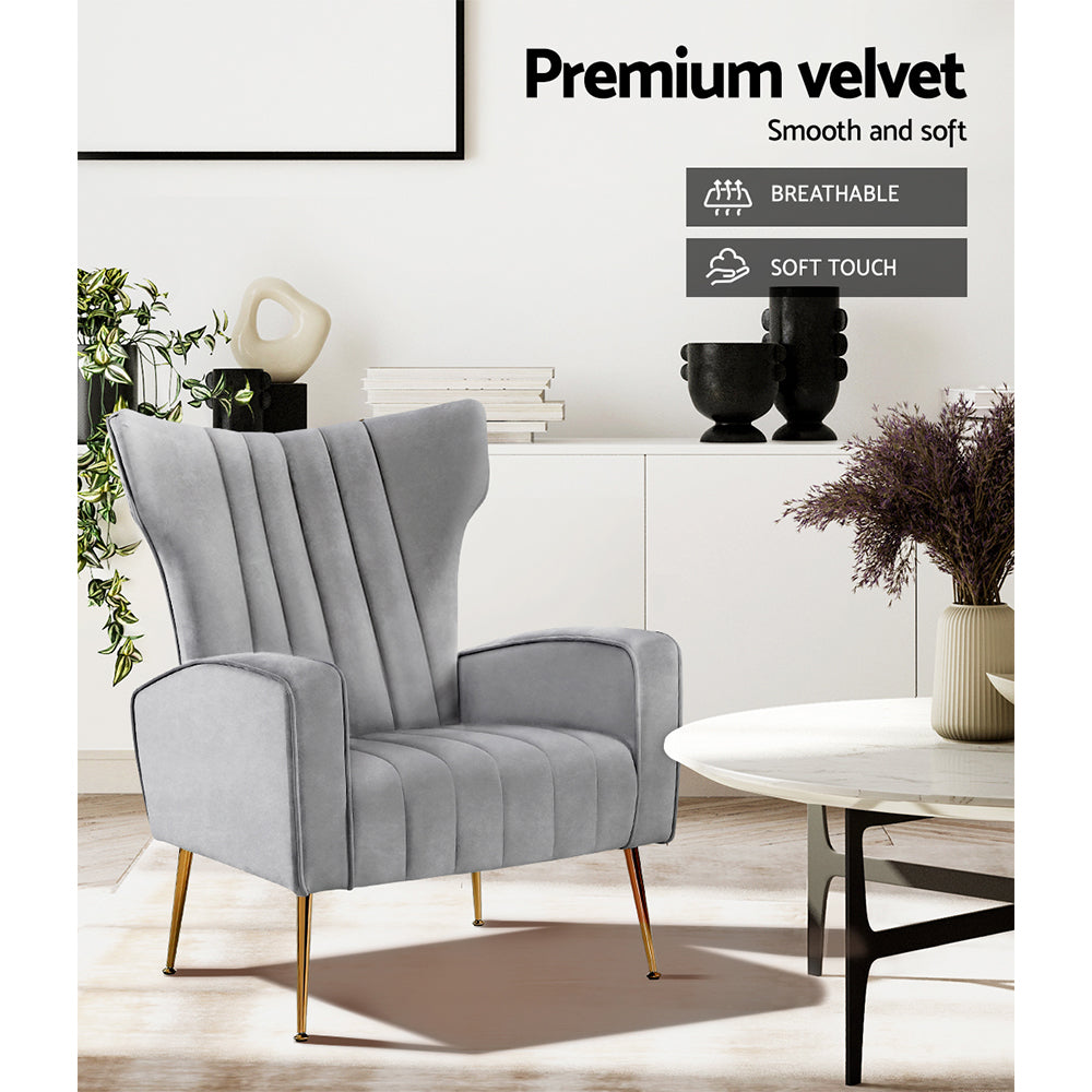 Velvet Sofa Grey Accent Chairs Armchairs Chair Seat - House Things Furniture > Living Room