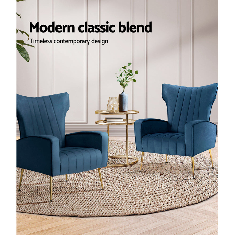 Velvet Sofa Navy Blue Accent Armchair - House Things Furniture > Living Room