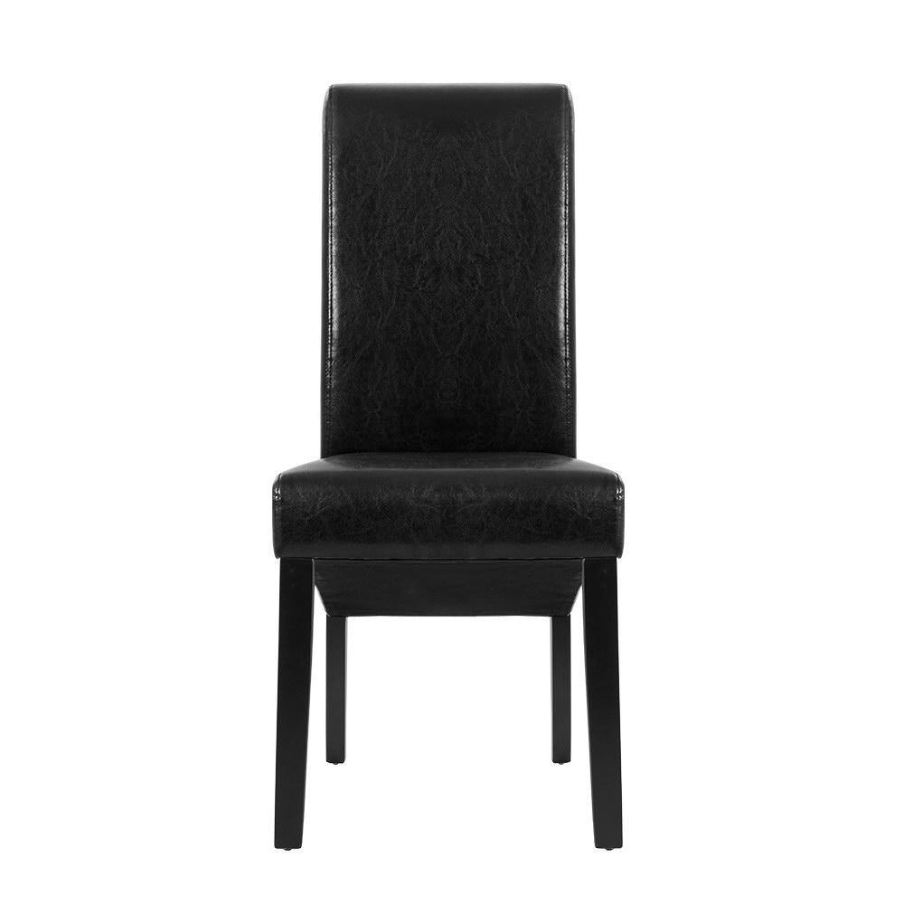 2 x Dining Chairs French Provincial Leather Padded Black - House Things Furniture > Dining