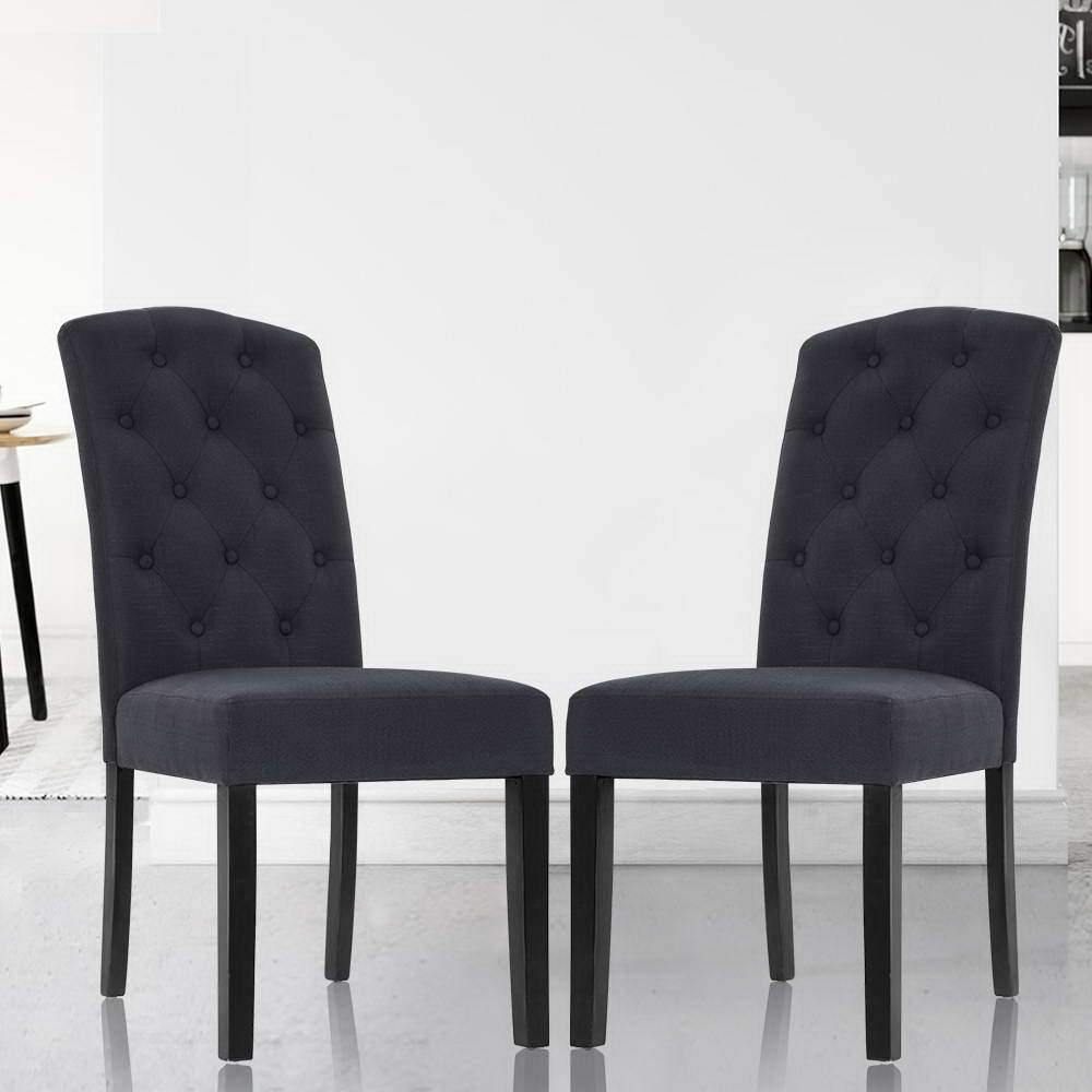 2 x FABIAN High Back Dining Chairs French Provincial Fabric Grey - House Things Furniture > Dining