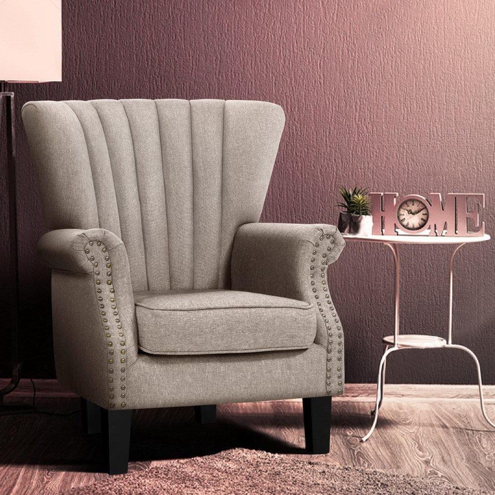 Armchair Lounge Chair Fabric Beige - House Things Furniture > Living Room