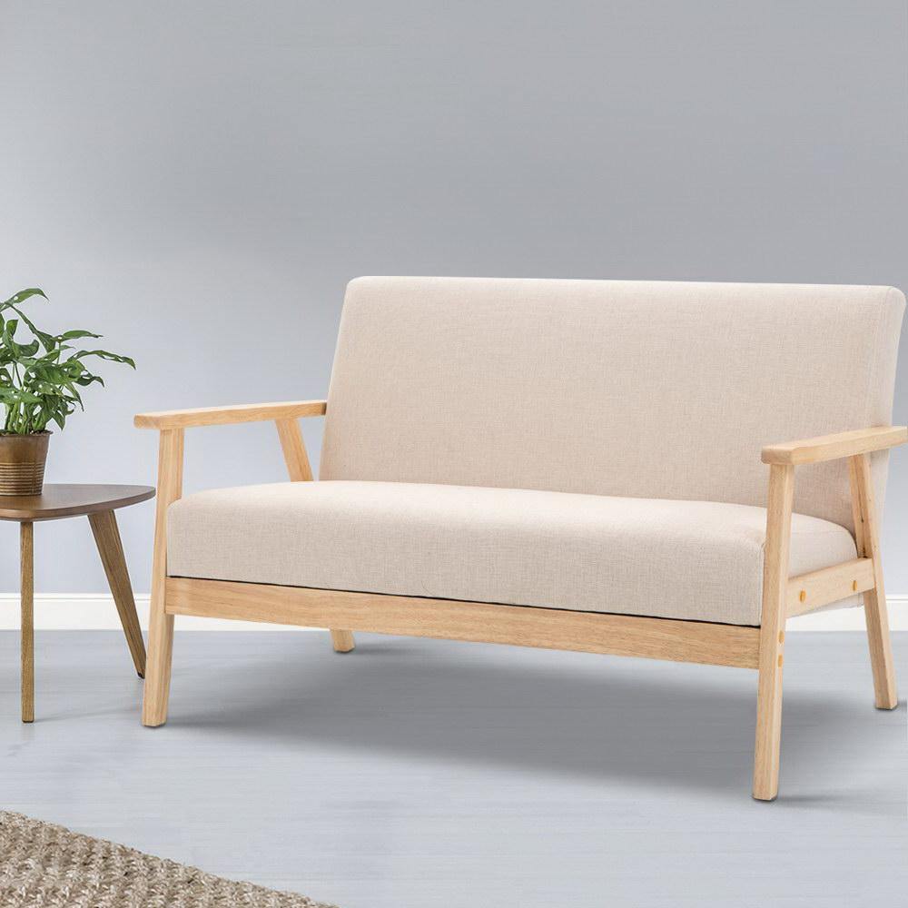2 Seater Fabric Sofa Chair - Beige - Housethings 