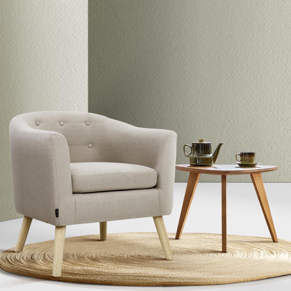 Annetta Tub Armchair Fabric Beige - House Things Furniture > Bar Stools & Chairs