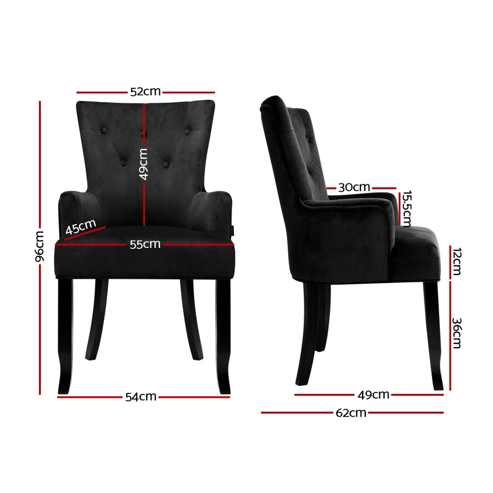 Dining Chairs French Provincial Chair Velvet Fabric Timber Retro Black - House Things Furniture > Dining