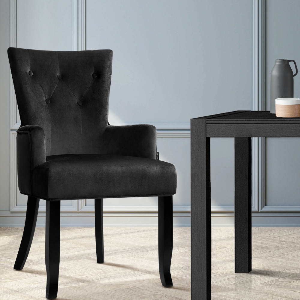 Dining Chairs French Provincial Chair Velvet Fabric Timber Retro Black - House Things Furniture > Dining