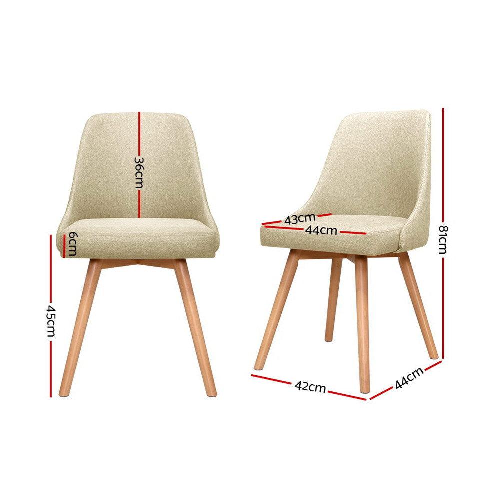 2x Replica Dining Chairs Beech Wooden Beige Fabric - House Things 