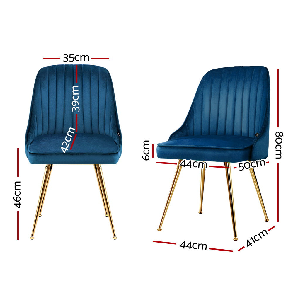 Set of 2 Retro Velvet Blue Dining Chairs - House Things Furniture > Dining