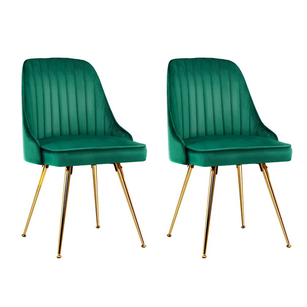 Set of 2 Retro Dining Chairs Emerald Green Velvet - House Things Furniture > Dining