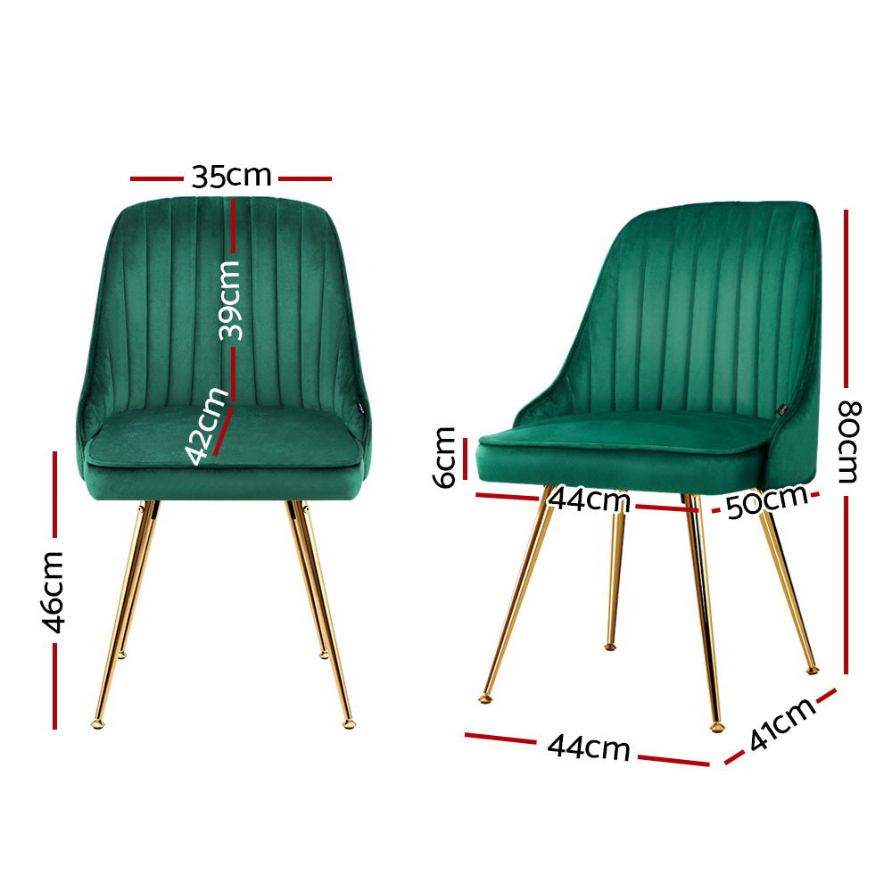 Set of 2 Retro Dining Chairs Emerald Green Velvet - House Things Furniture > Dining