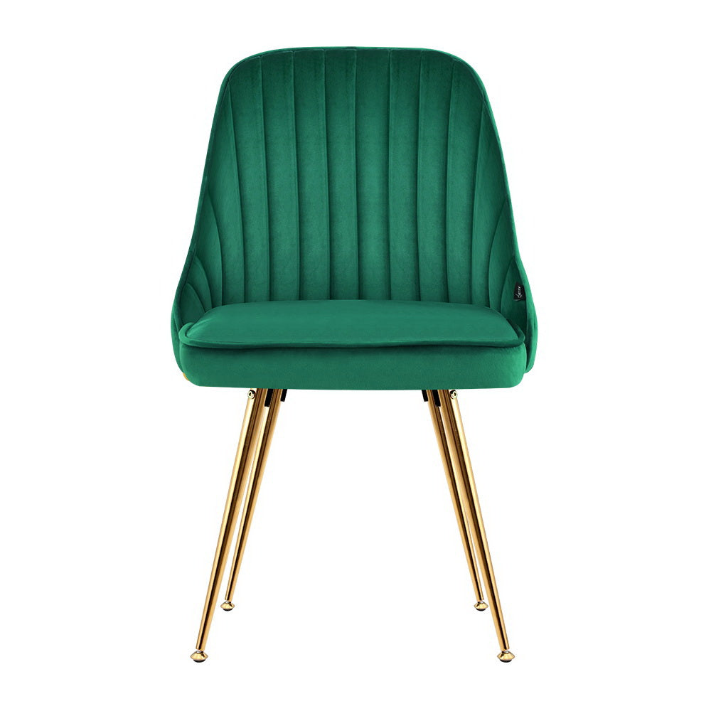 Set of 2 Retro Dining Chairs Emerald Green Velvet - House Things Furniture > Dining