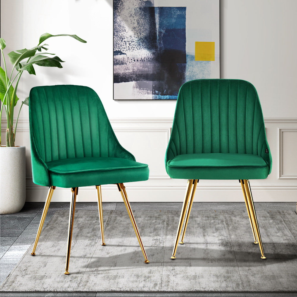 Set of 2 Retro Dining Chairs Emerald Green Velvet - House Things Furniture > Dining